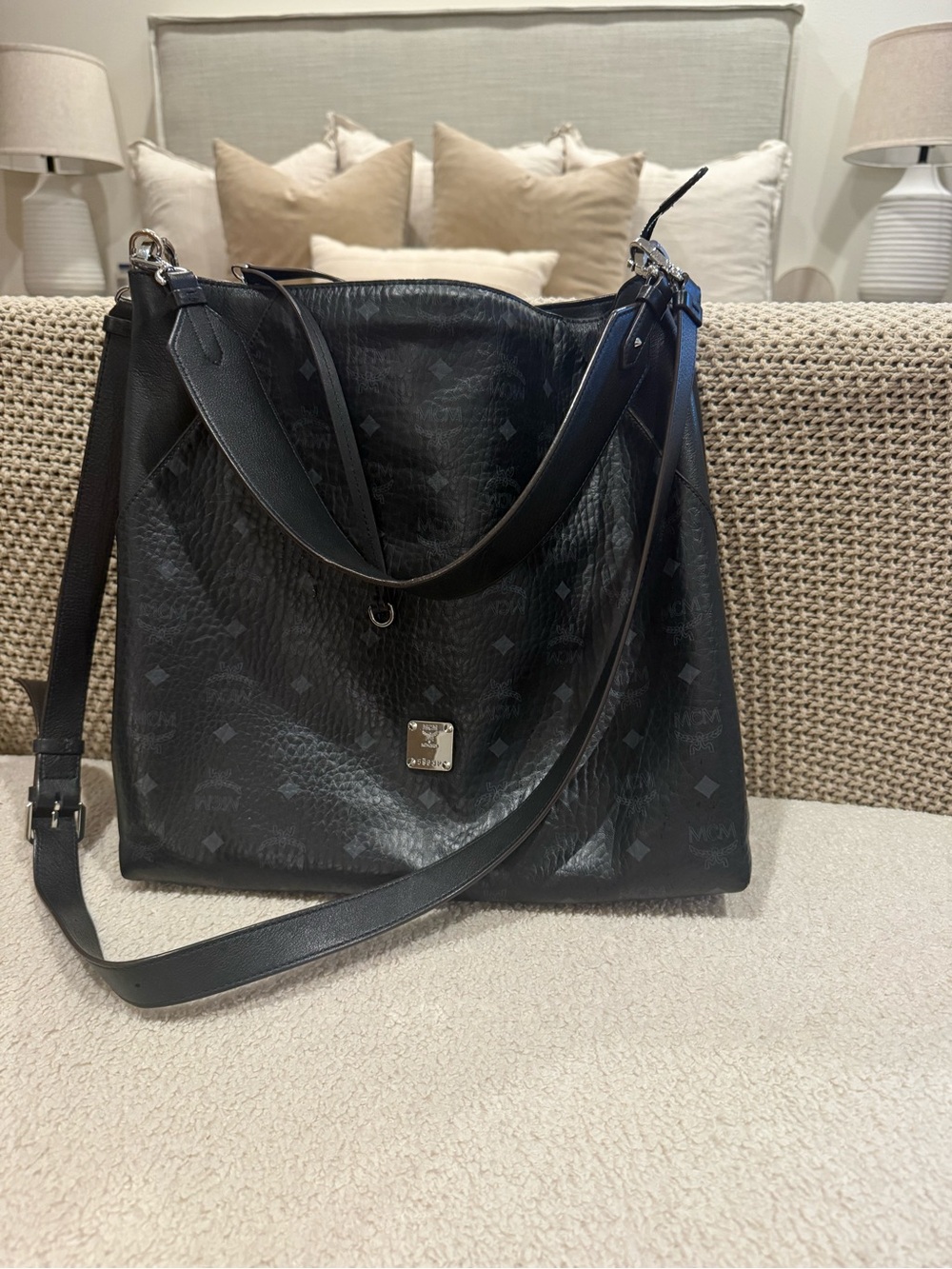 MCM Black Monogram Leather Shoulder Bag